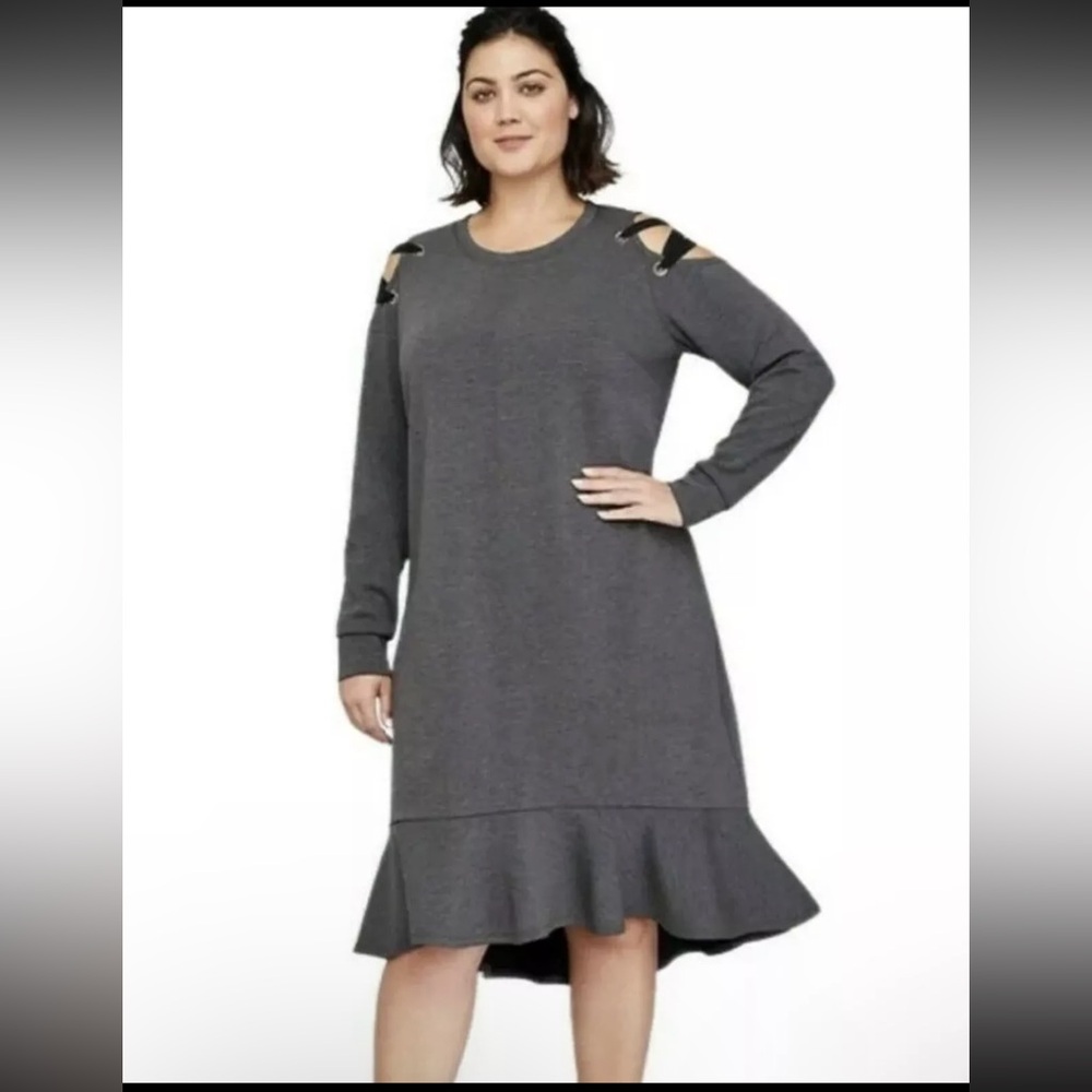 Lane Bryant Plus Size‎ 18/20 High Low Jersey Knit Ruffled Cold Shoulder Dress